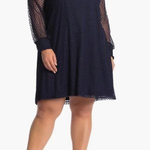 Nina Leonard Jewel Neck Cold Shoulder 3/4 Sleeve Dress (Plus Size)